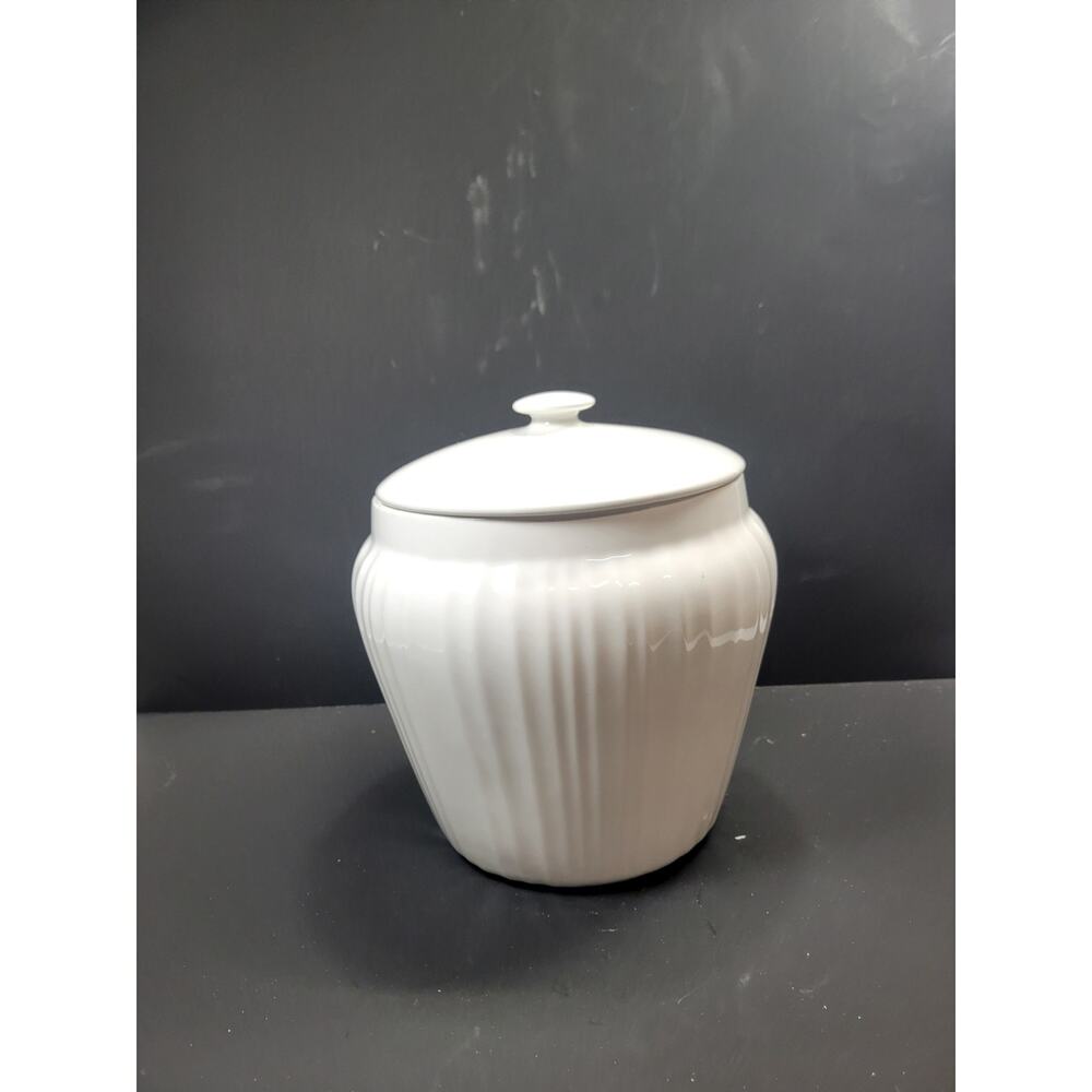 Vintage Corning Ware Cookie Jar and Lid Casual China French White Ribbed Corelle